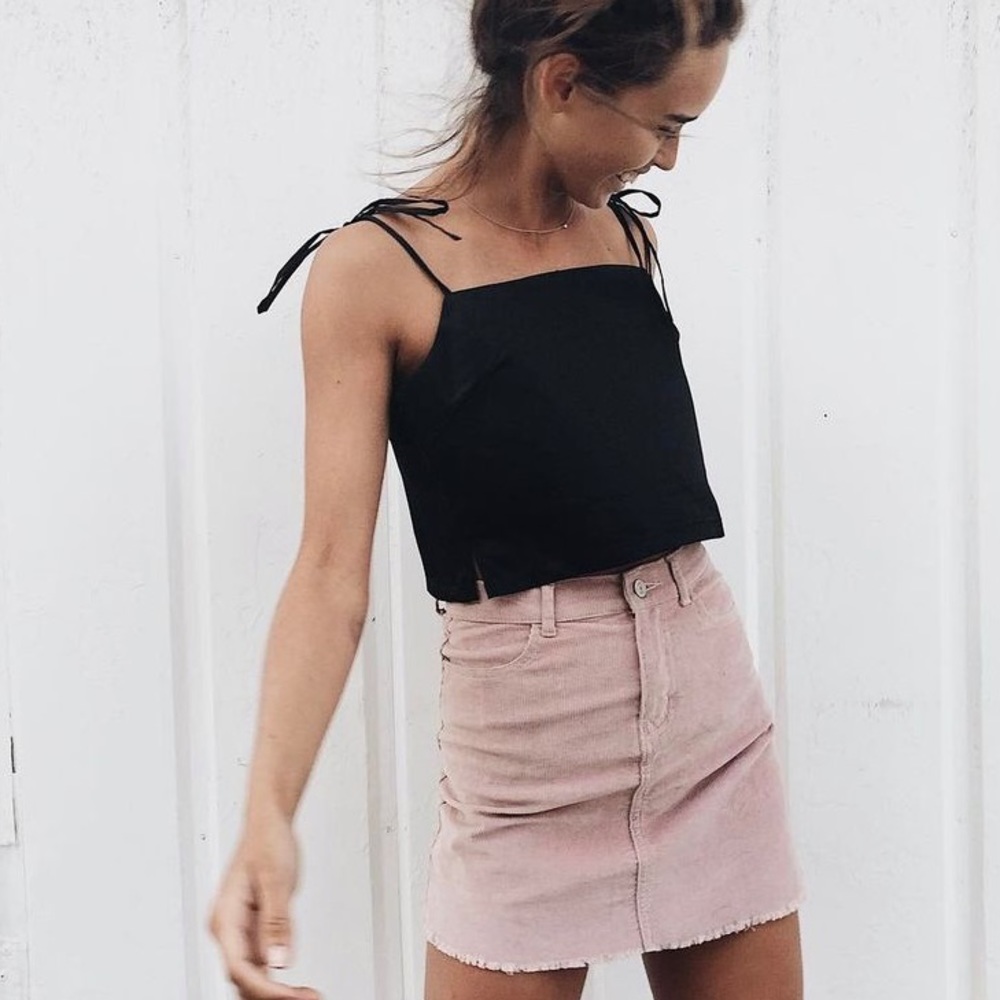 brandy melville black satin tie shoulder tank top